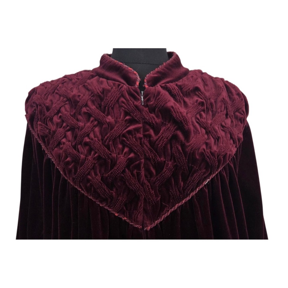 Vintage 80s Delicates Burgundy Velvet Velour Gown Robe Nightgown Housecoat XL